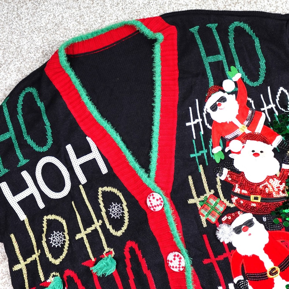 Womens Plus 1X Stacked Santa Sequin Ugly Christmas Cardigan‎ Target Sample